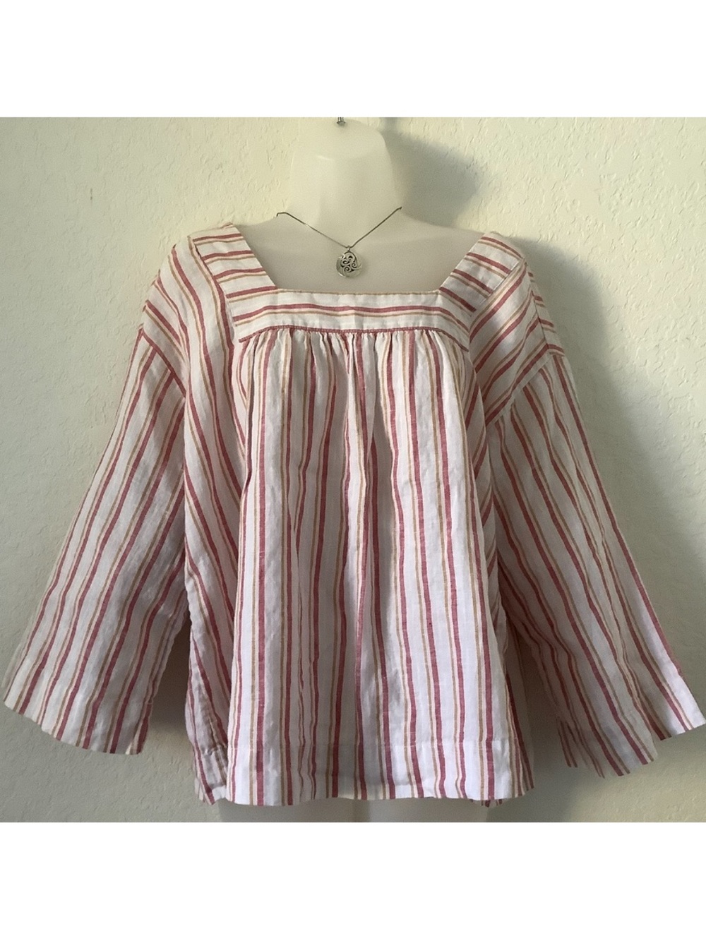 Rachel Zoe White and Red Striped Cotton Peasant Blouse